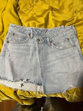 Agolde Light Wash Criss Cross Denim Skirt